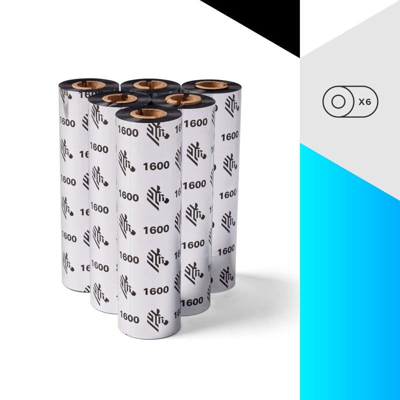 Zebra Standard Black Wax Ribbon for Thermal Transfer Desktop Printers Width 4.33 in Length 242 ft 0.5 in Core Pack of 6 Rolls Compatible with Multiple Models 10031723SP - Image 3